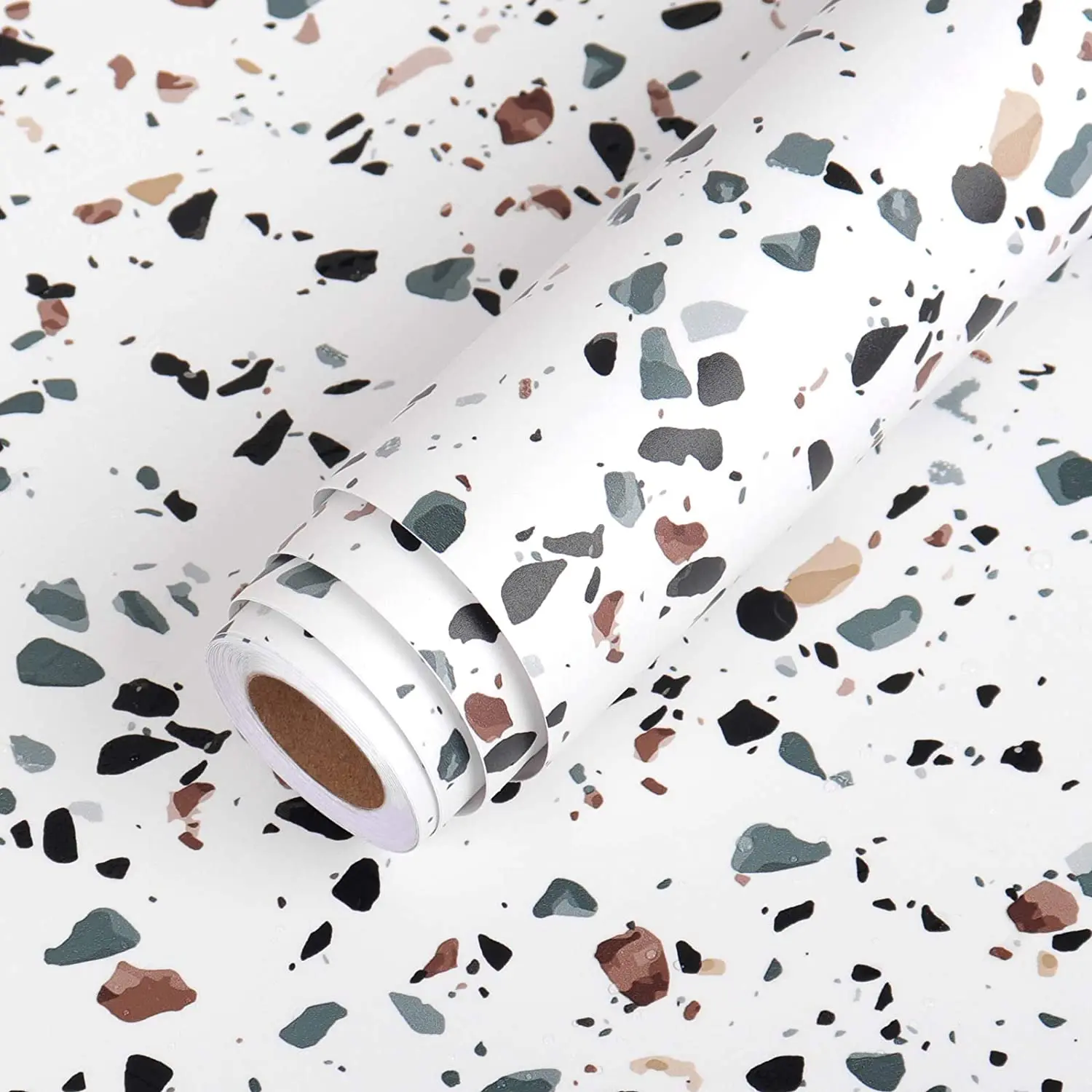 Terrazzo Contact Paper White Waterproof Self Adhesive Wallpaper Roll Granite Countertop Decor Peel and Stick Sticker for Kitchen quartz sink package white granite kitchen sink installation washing basin