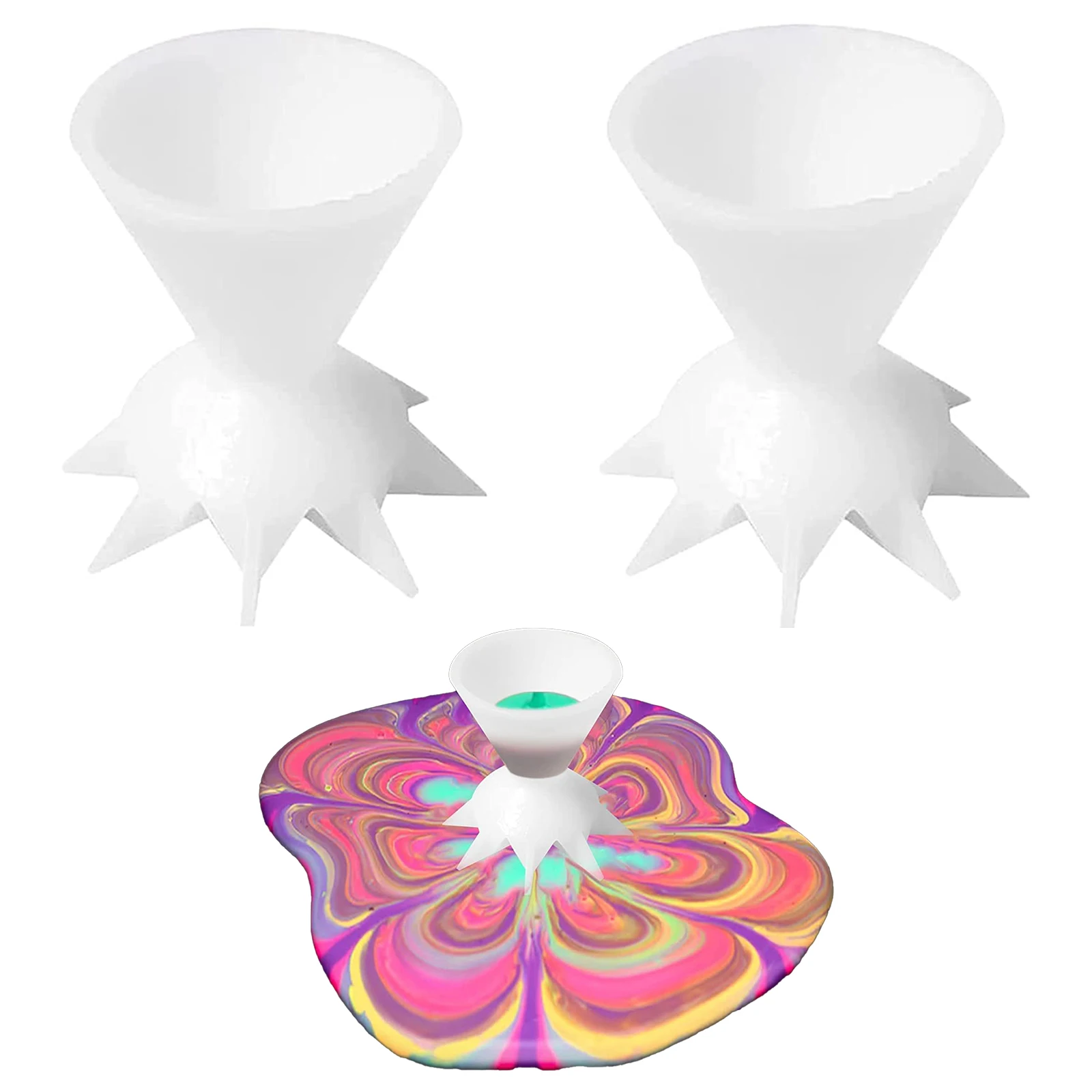 Reusable Split Cups for Paint Pouring Funnel, Acrylic Paint Cups, Flower Pattern, 2Pcs
