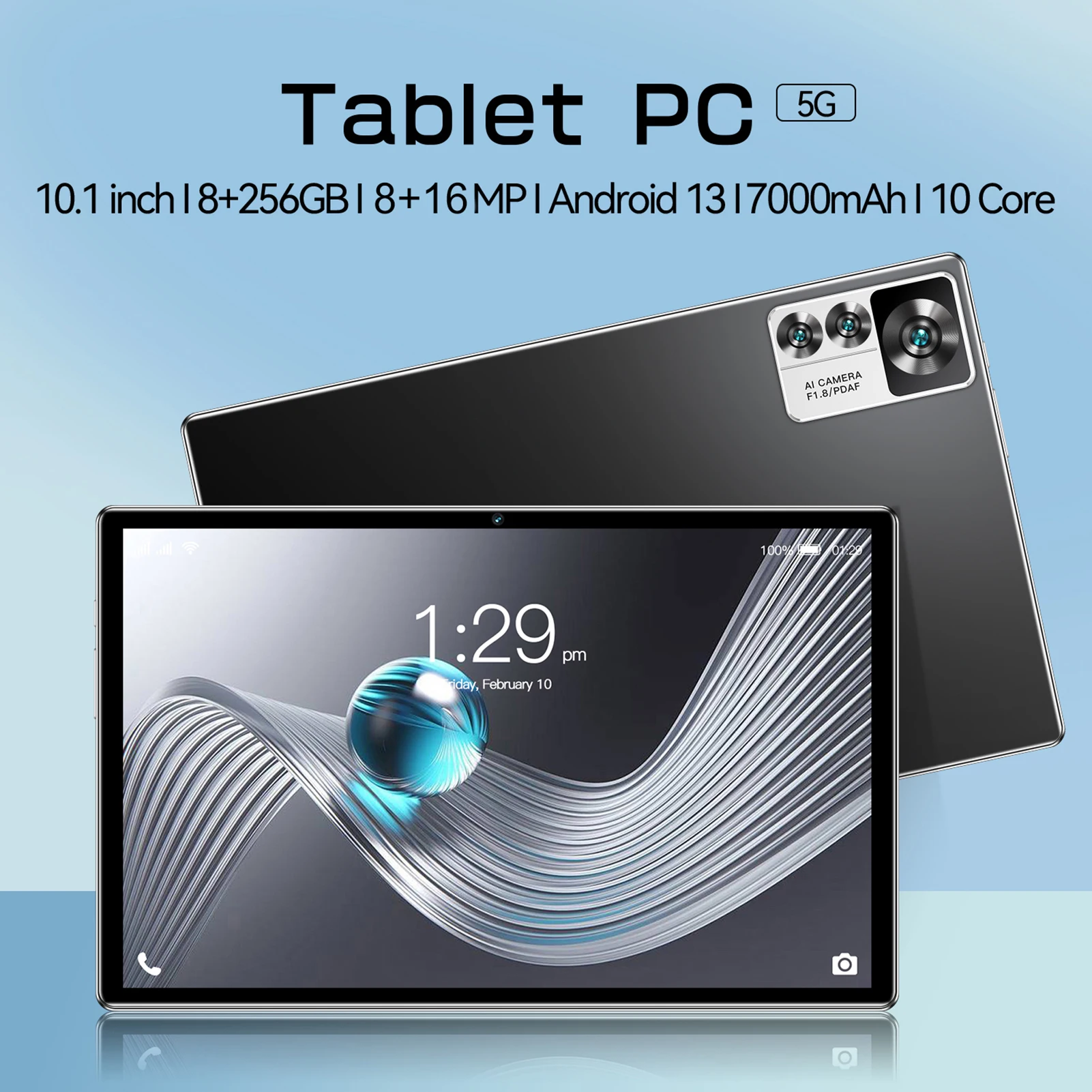 10.1 inch Tablet 8GB+256GB BT5.0 5G Calling 10-Core MTK6797 Processor 128GB Memory Large Storage Capacity 7000mAh Battery Tablet 3