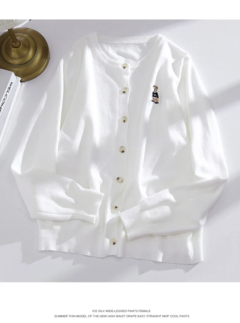 Spring Autumn Women's Knitted Cardigan Korean Single Breasted Long Sleeve Jumper Woman Chic Round Neck Cardigans Outwear