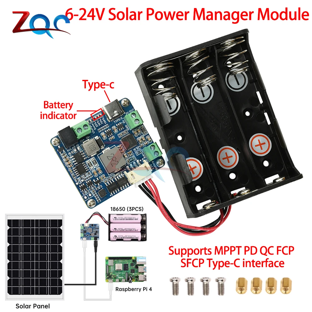 Advanced MPPT Solar Power Manager Module for Efficient Li-Battery Charging with 5V 3A Output from 6~24V Solar Panels