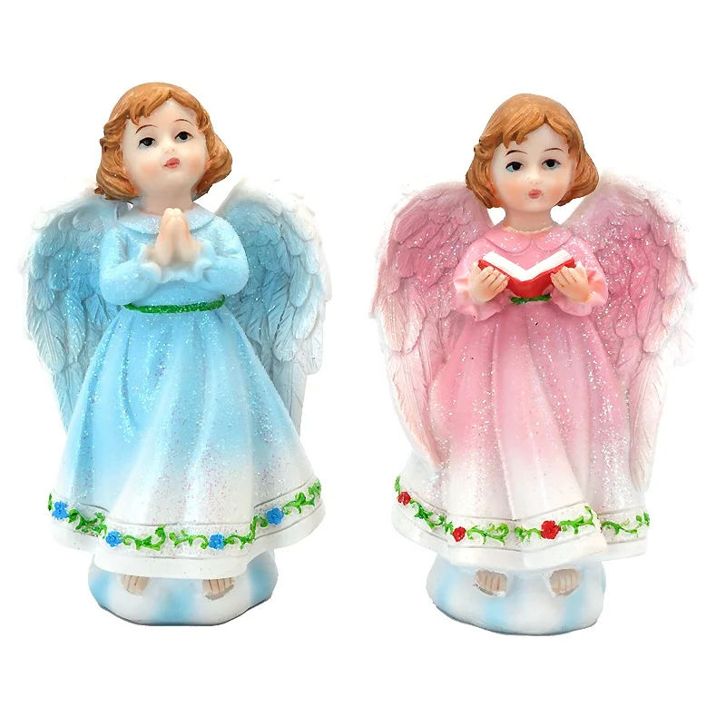 

1 Pair Standing Praying Angel Statue Combination Resin Icon Decoration Home Decoration Resin Crafts Gifts