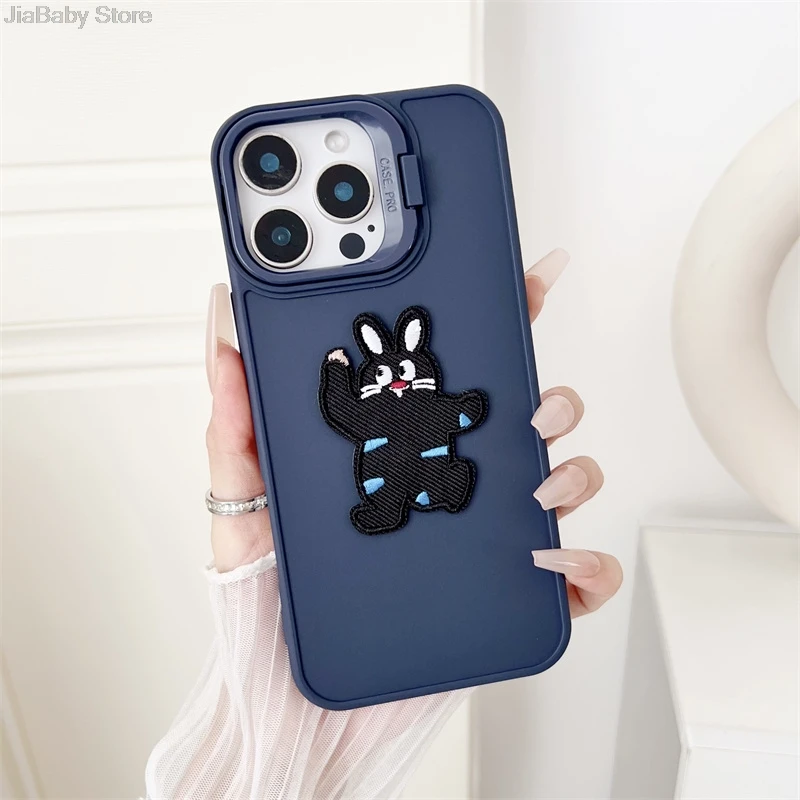 Liquid Cat Dog Shockproof Holder Camera Protection Silicone Soft Phone Case For iPhone 11 12 13 14 15 16 Pro Max Plus Cover_voghion.com