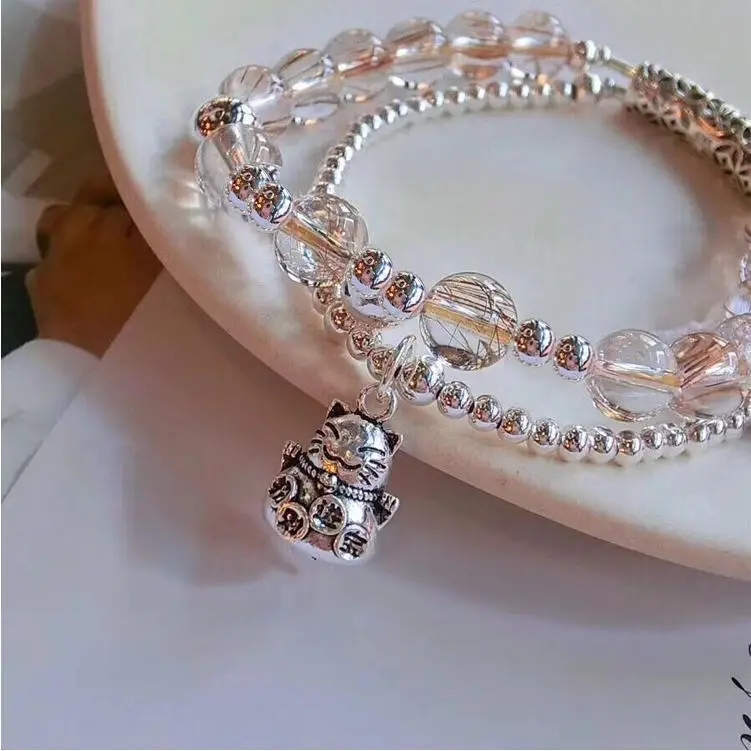 

100% Natural hair crystal bracelet good luck bracelet handmade charm bracelet for women bangles with 925 sterling silver jewelry