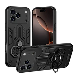 Military Grade Shockproof Armor Phone Case with Metal Ring Protective Cover - Honor X9c Smart (Black)