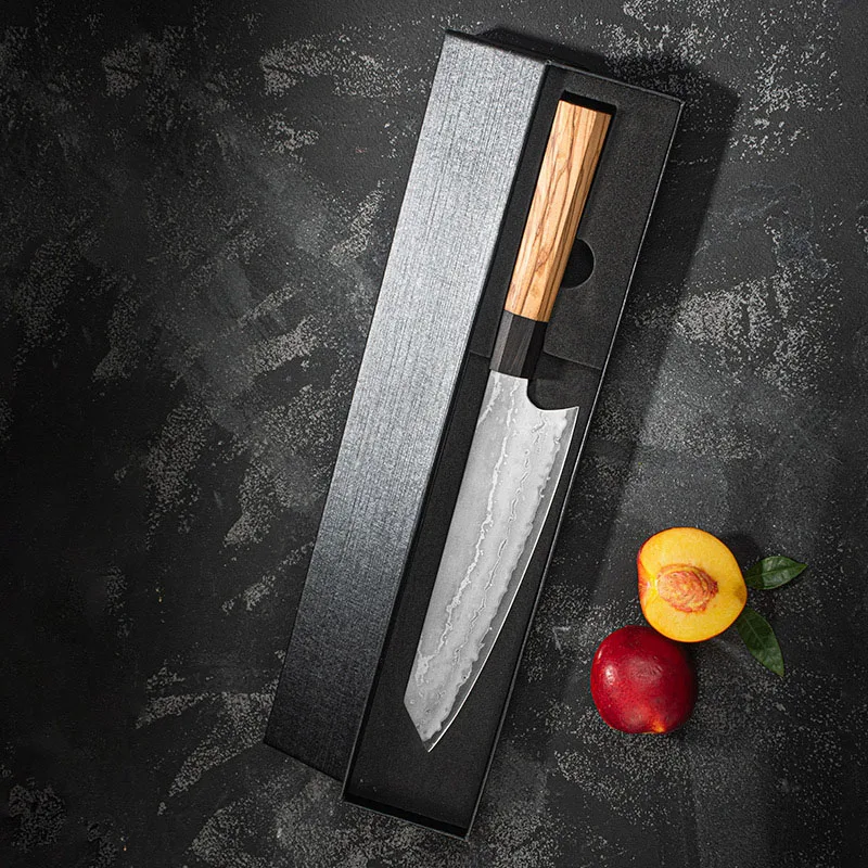 

8 Inch Kiritsuke Knife Damascus Steel Blade Olive Wood Handle Chef Cleaver Slice Kitchen Knives For Cutting Vegetables And Meat