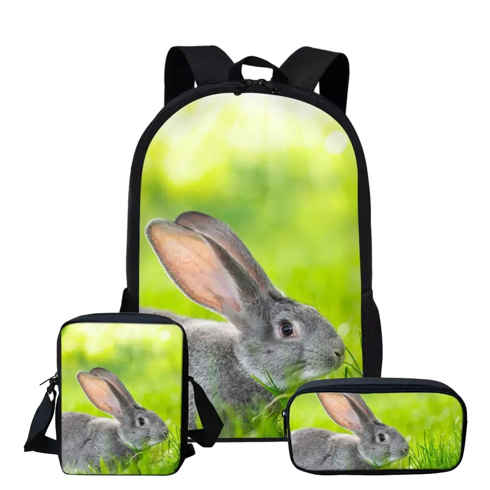 Pink Cute Rabbit Print School Bag Set for Baby Girls Litter Kids 3Pcs Backpack Kawaii Kindergarten Schookbags Large Capacity Bag
