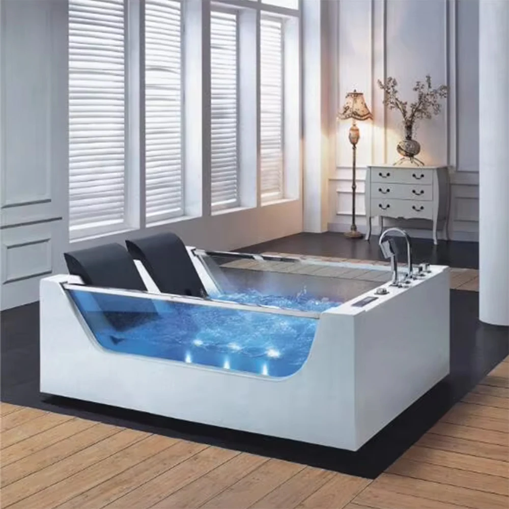 1800mm Whirlpool Double People Bathtub LED Colored Lights Indoor Spa Surf Massage Tub 1812A