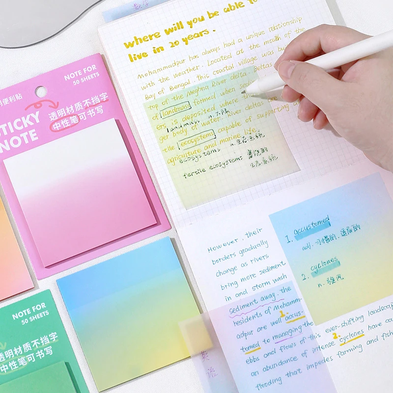 

50Sheets Ins Gradient Color Transparent Paper Memo Pads DIY Journal Scrapbooking Decoration Cute Sticky Notes Stationery