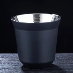 Portable Double-Layer Stainless Steel Beverage Mug, 80ml/2.7oz Capacity - 80ml (Black)