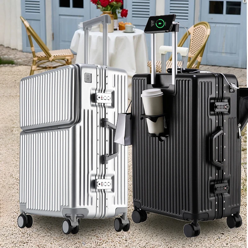 Travel Luggage 20-27 inch Trolley Case Front Opening Multifunctional Large-capacity Aluminum Frame Business Boarding Suitcase