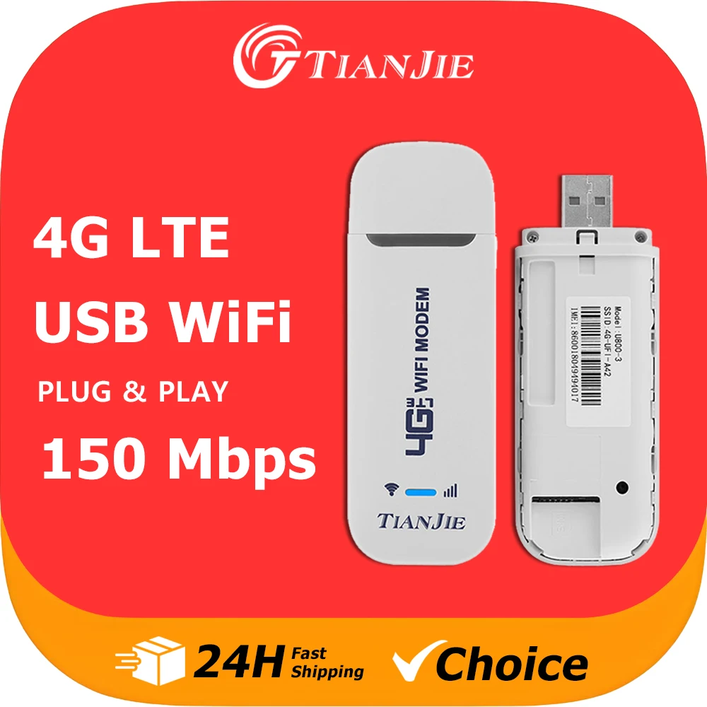 TIANJIE U800 4G LTE USB WiFi Modem Plug & Play Portable Router with 150Mbps High-Speed Network For Powered by Power Bank/USB