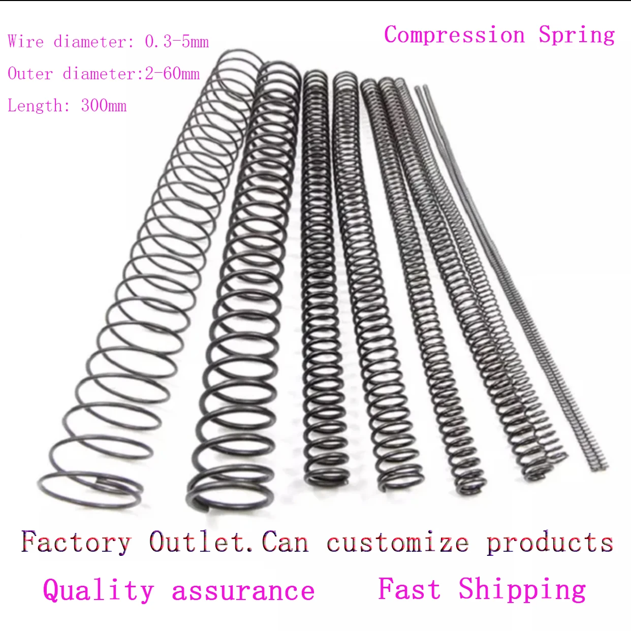 

304 Stainless Steel Length 300mm 1pcs Compression Spring Wire Diameter 2.5-5mm Outer Diameter 14-60mm