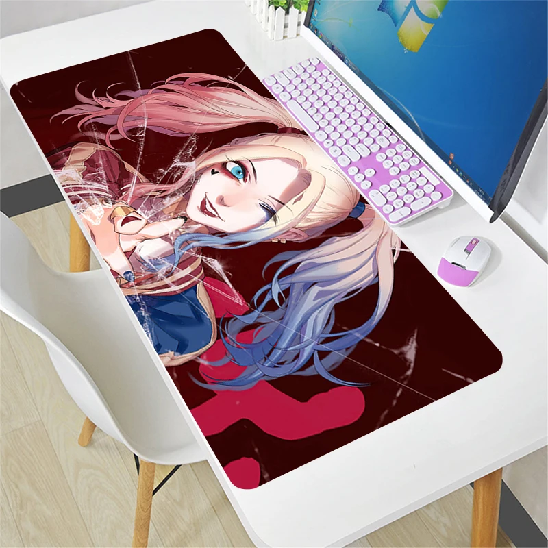 

Коврик для мыши в стиле аниме Харли Квинн, нескользящий резиновый Настольный коврик для ноутбука, большие Мультяшные аксессуары