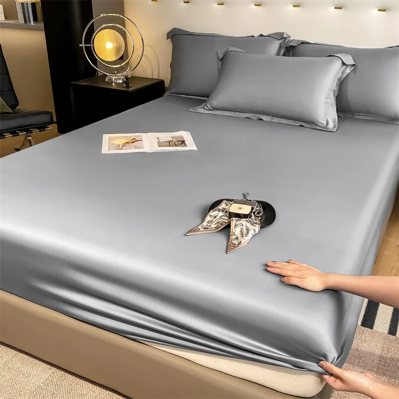 Natural Mulberry Silk Fitted Sheet  Mattress Cover Queen King Size Customized Size Luxury High-End Silk Bedding Sheets 2
