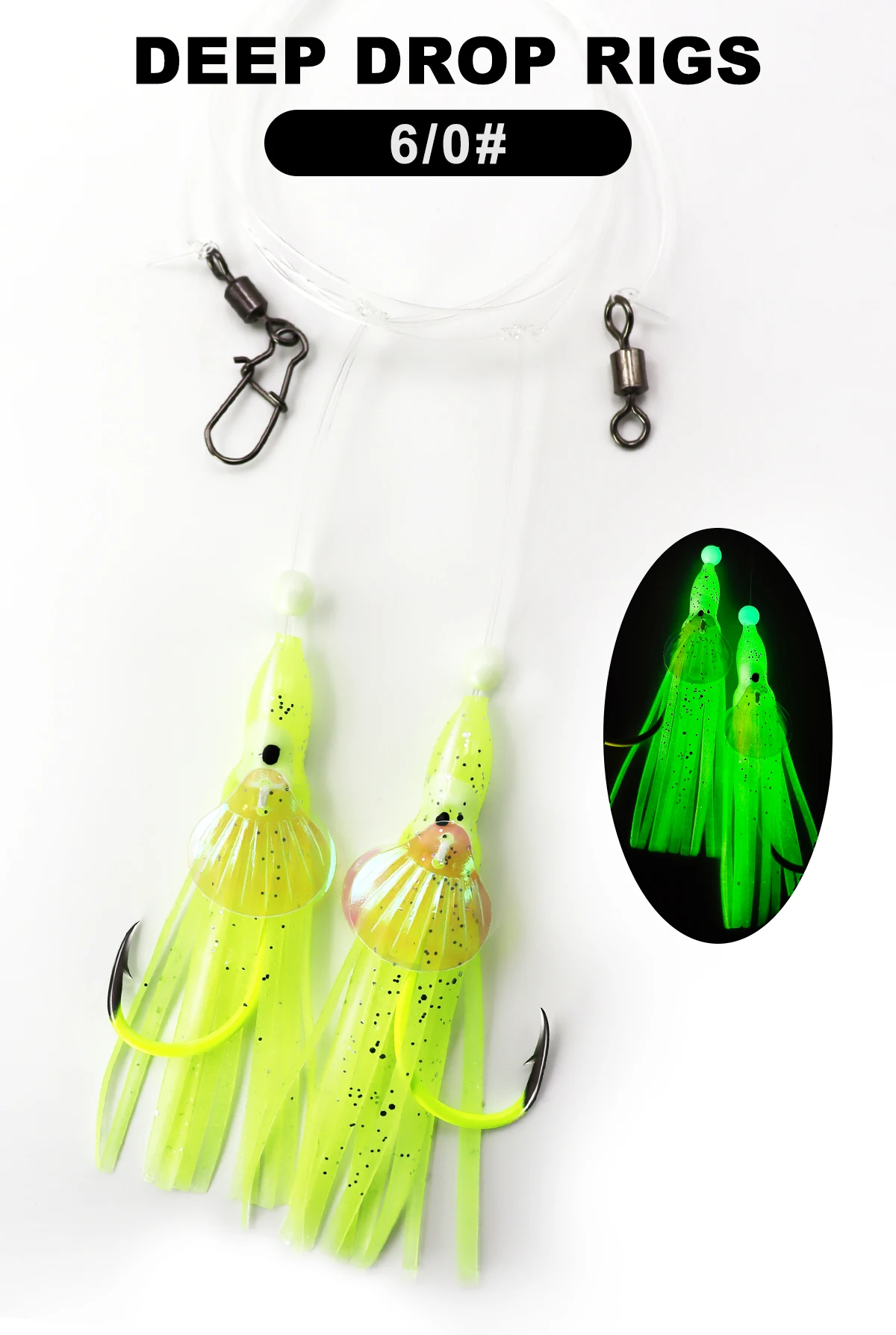 ZYZHE Salzwasser-Angelrigs mit Oktopus-Haken, künstlicher Tintenfischköder, Schnurhaken für Schnapper, Wels und Brandungsangeln, Angelköder-Rigs – Detail 1