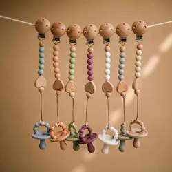 Juego de pinzas para chupete de bebé, cadena de dentición, cara sonriente, cuentas de silicona, soporte para chupete, Clips de corazón, mordedor para Baby Shower, 1 Juego
