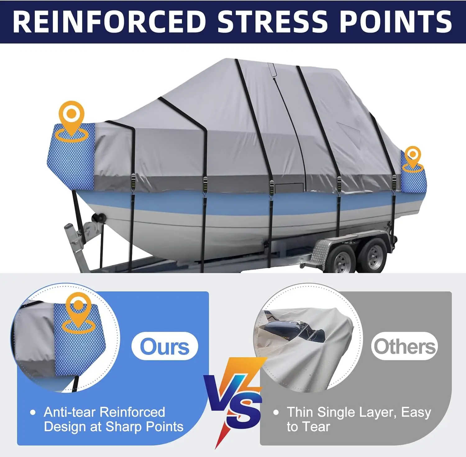 Waterproof T Top Hard Top Boat Cover, Trailerable Center Console Boat Cover