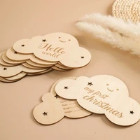8pc/set Wooden Baby Milestone Card Newborn Cute Cloud Shape Photography Props Accessories Monthly Card Sticker Newborn Gift 4