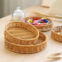 Round Rattan Fruit Basket Bowls Natural Wicker Boho Woven Storage Baskets Bread Tray for Kitchen Coffee Table Farmhouse 1