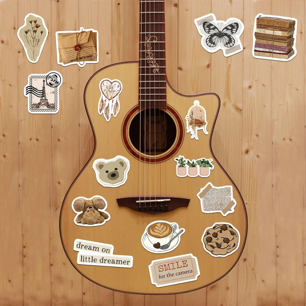 Decorative Stickers 10/30/50Pcs Retro Brown Waterproof Graffiti Sticker Aesthetic Decorative Luggage Laptop Cup Guitar Phone Scrapbook Kid Stickers