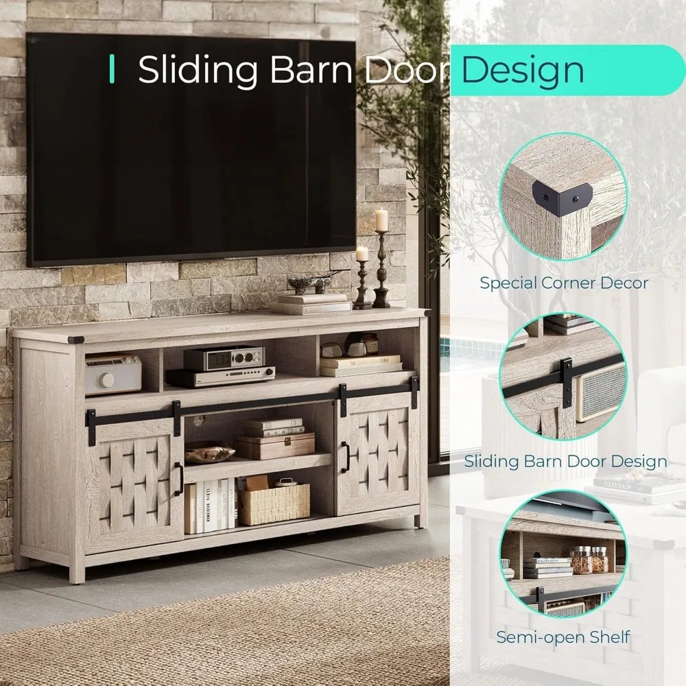 Farmhouse TV Stand for 65 Inch TV, Tall Highboy Entertainment Center with Sliding Barn Door, Rustic Media Console 6