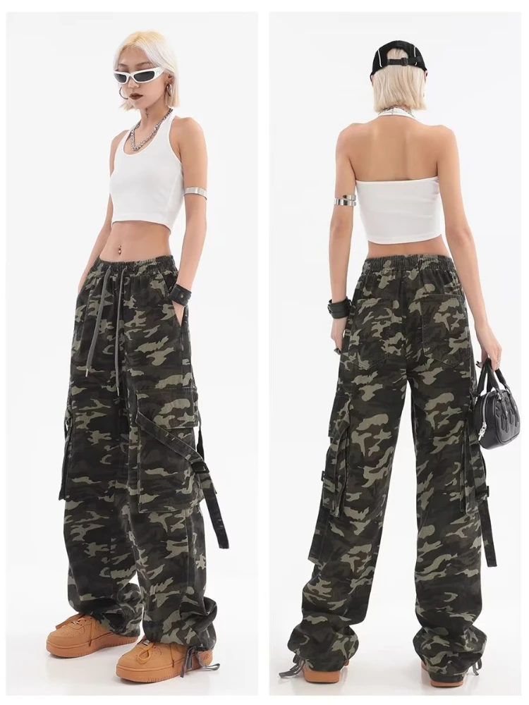 

2023 Camouflage Pants Women Y2K Streetwear Hip Hop Harajuku Vintage Straight Sweatpants High Waist Wide Leg Joggers Trousers