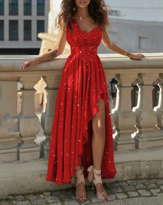 

2023 The new Women One shoulder Sexy One Shoulder High Slit Maxi Party Dress