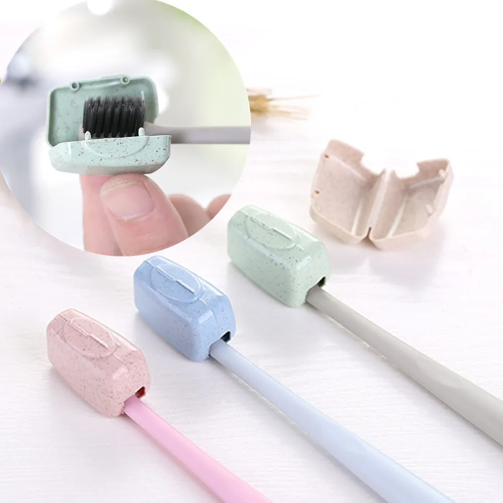4Pcs/Set Portable Toothbrush Cover Holder Toothbrush Headgear Travel Hiking Camping Brush Cap Case Wheat Straw Dust-proof Cover