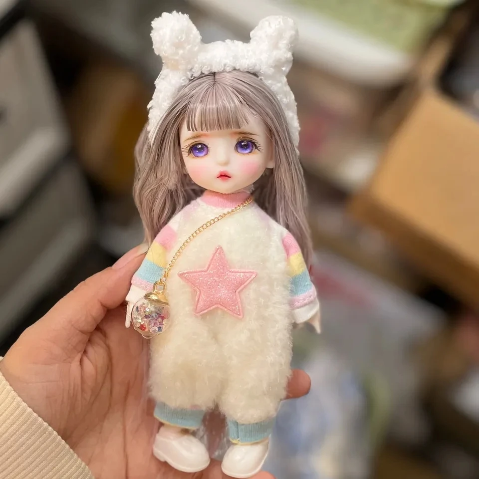 

17cm Bjd Cute Doll Handmade Makeup Mini Ball Jointed Doll With Fashion Clothes Beautiful Box 1/8 Diy Dress Up Toys For Girl Gift
