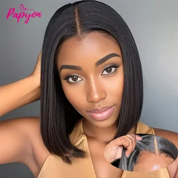 2026 New  Short Straight Bob Human Hair Wigs, Full Machine Made, Pre-Cut 4x4 Lace, Elastic Drawstring, Upgraded Breathable Wigs 1
