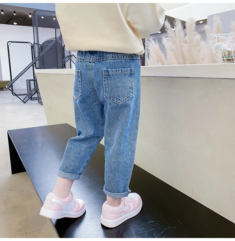 IENENS-بنطلون جينز كاجوال للفتيات الصغار ، بنطلون مستقيم ، قينط خصر مرن ، ملابس أطفال ، تمدد ، ربيع ، من 1 إلى 6 سنوات