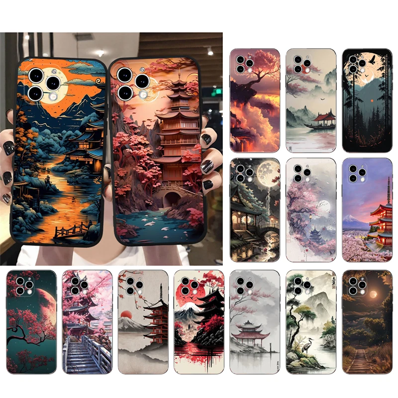 

Japan Sceneary Cherry Flower Mountain Phone Case For iphone 15 14 Pro Max 13 12 11 Pro Max XSMax XR 12 13 mini 14 Plus Shell