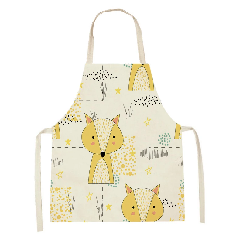 

Fox Giraffe Cat Pattern Kitchen Apron Linen Aprons for Men Women Home Cleaning Tools Baking Accessories Delantal Cocina Tablier