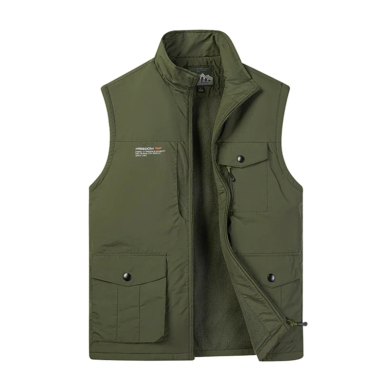 

Outdoor Cargo Vest Jacket for Men Autumn Winter Casual Fleece Softshell Waistcoat Hiking Fishing Climbing Military Coat Clothes