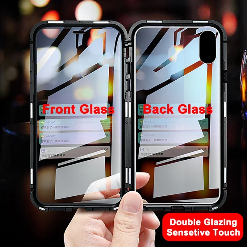 Enhanced Magnetic Adsorption Metal Case with Double-Sided Glass and 360° Protection