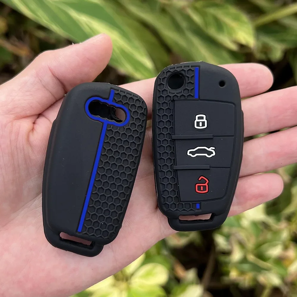 Silicone Car Key Cases Protector Cover 3 Buttons Folding Remote Control Key For Audi A1 A3 A6 Q2 Q3 Q7 TT TTS R8 S3 S6 RS3 RS6
