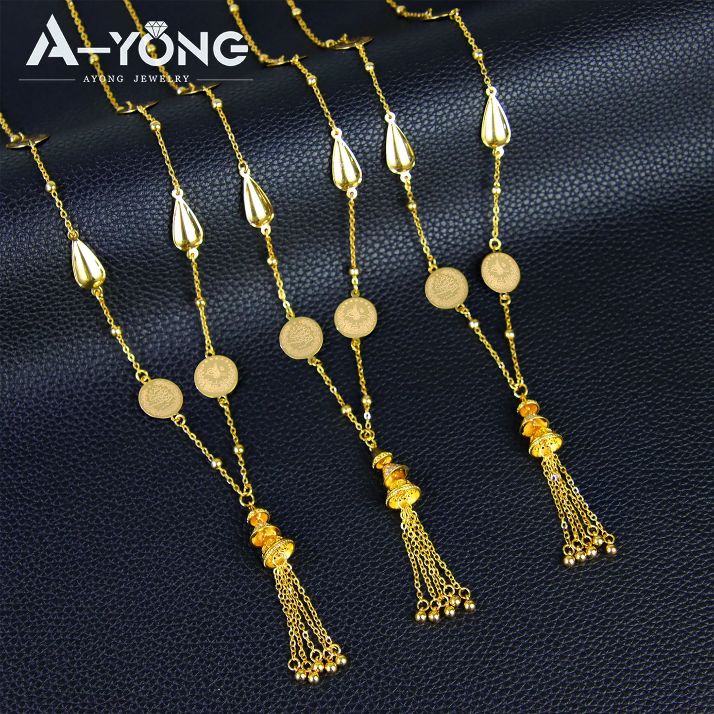 Nigeria Wedding Jewelry Long Necklace 21k Gold Plated Kurdish