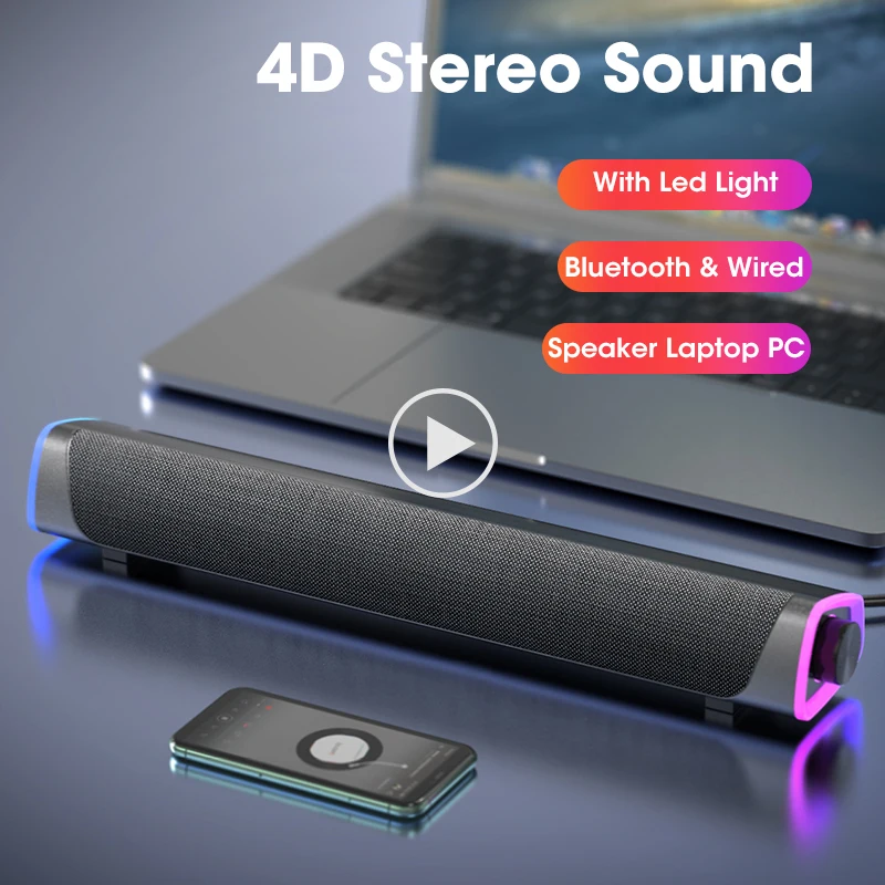 US $14.74 - 27.88 4D Surround Soundbar With RGB Light Speakers Computer Stereo Bass Subwoofer Speaker for Laptop PC Home Theater Caixa De Som