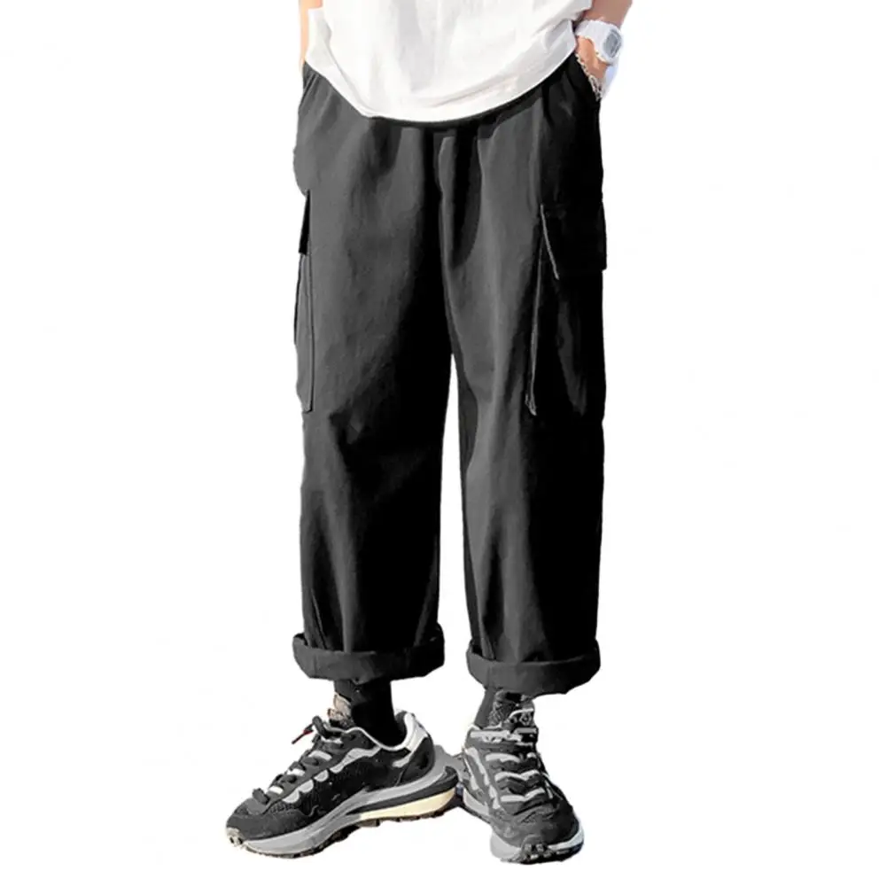 Men Cargo Trousers Versatile Men's Streetwear Solid Color Cargo Pants with  Elastic Waist Multi Pockets Wide Leg for Casual - AliExpress