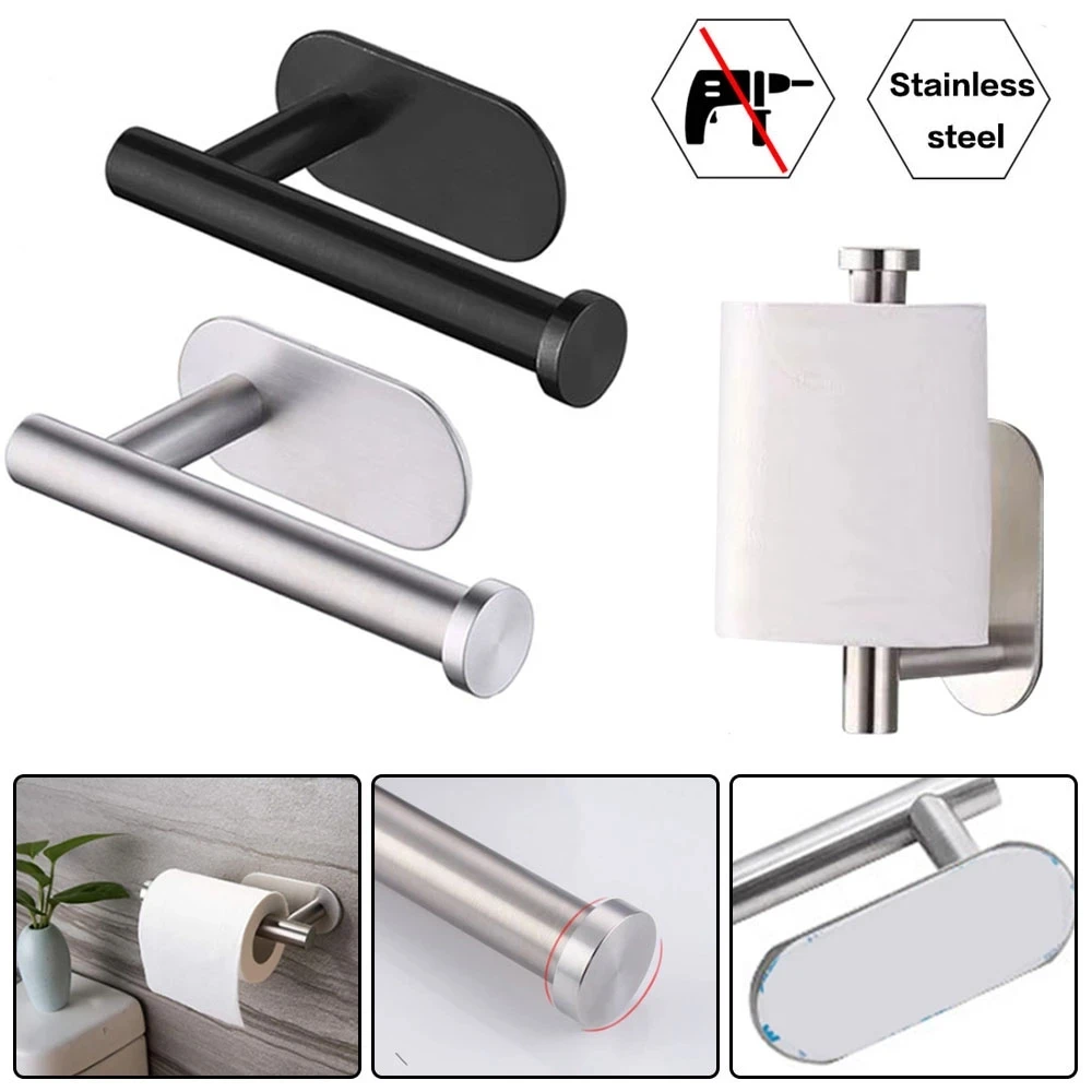Self-Adhesive Stainless Steel Toilet Roll Paper Holder Organizers Punch-Free Towel Rack Wall Mount Toilet Tissue Accessories