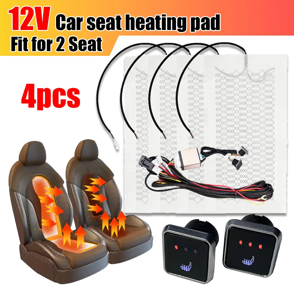 4Pcs Universal Car Seat Heater 12V Carbon Fiber Heat Pads 3 Levels Dual