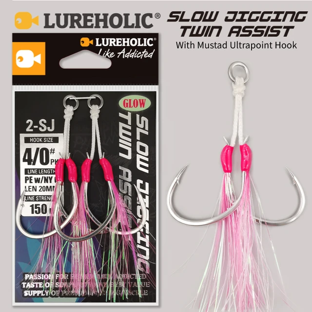 2-SJ Slow Jigging Twin Assist with Mustad Hooks Glow Jigging Hooks