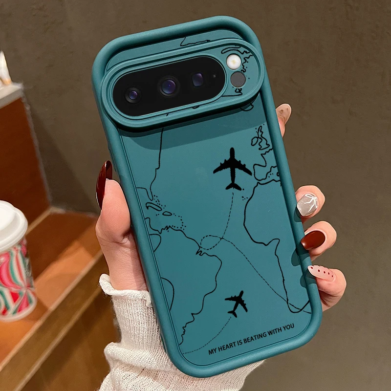Airplane Route Pattern Soft TPU Silicone Phone Case - Solid Color Back Cover