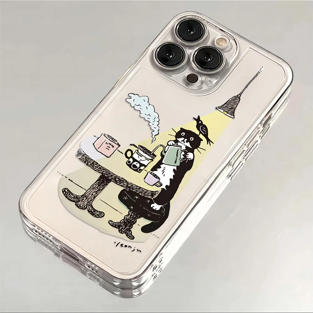 Charming Cartoon Black Cat Clear TPU Phone Case