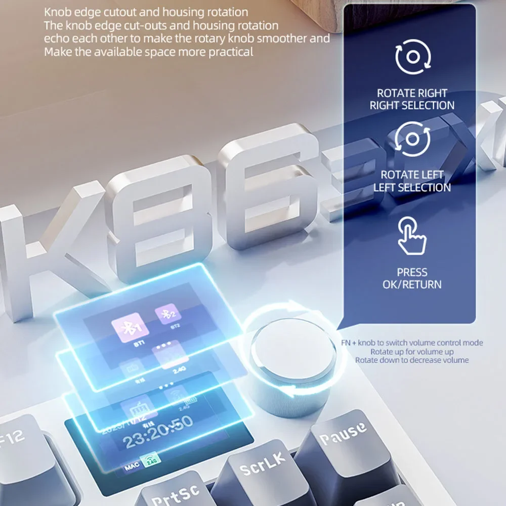 어택 샤크 K86 RGB 무선 기계식 키보드 핫스왑 메탈 노브 TFT 스크린 트리모드 매크로 게이밍 키보드 (PC/노트북용)