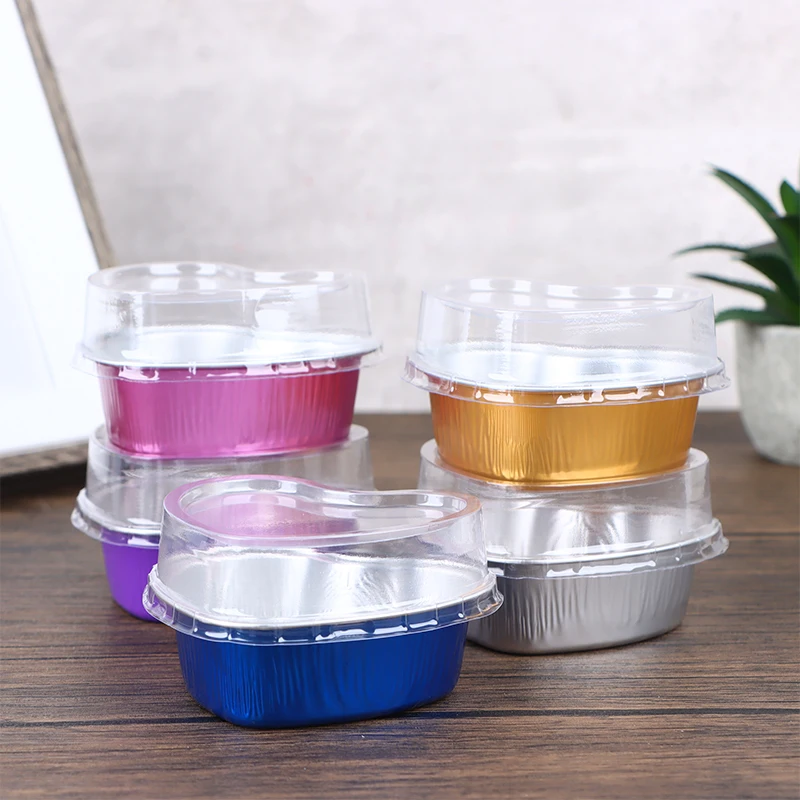 Heart Shaped Aluminum Foil Cake Pan 10Pcs baking supplies cake tools cake decorating kit With Lid Pudding Cupcake Cup Baking Cheese Tools Mould Kitchen Accessories