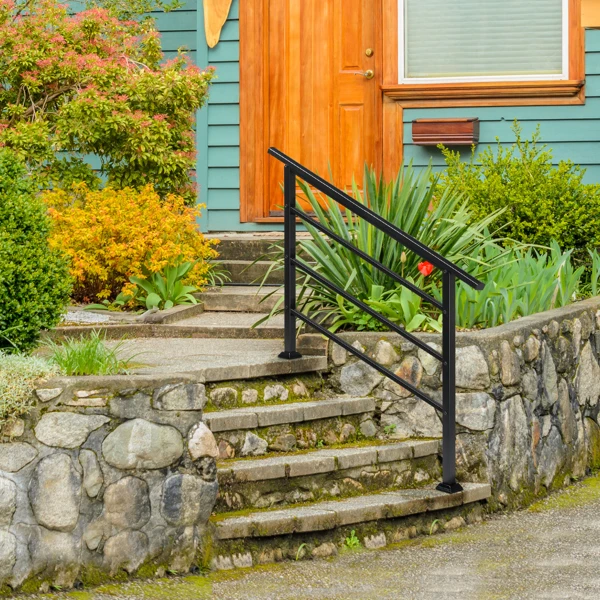 哑光黑色 1-4阶 可调节  直扶手 庭院楼梯扶手-21