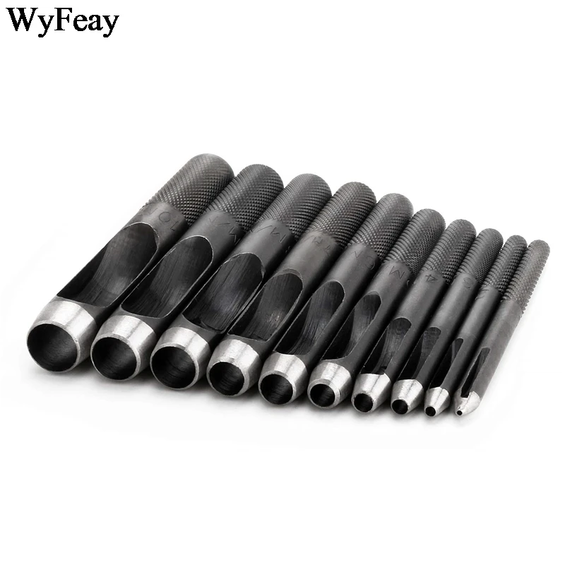 Leather Hole Punch Leather Craft Tools Leather Puncher 12Pcs/Lot Leathercraft 1mm-10mm Quality Round Carbon Steel Leather Craft Hole Punch Puncher Watch Belt Band Plastic Rubber Tools