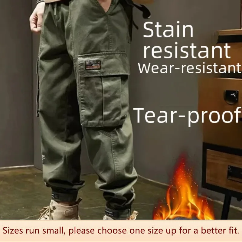 LooseWinterWorkPantsMenFauxFurLinedOutdoorMultipocketLabor